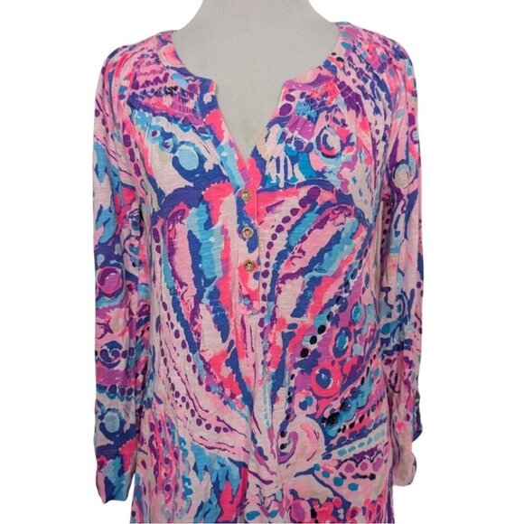 Lilly Pulitzer Essie Dress Womens Size XS Pink Colony Coral Shell Out 3/4 Sleeve - Picture 3 of 14